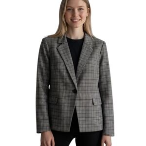 Calvin Klein Women’s 14W Glen‎ Plaid One-Button Blazer Black & White Check Plus